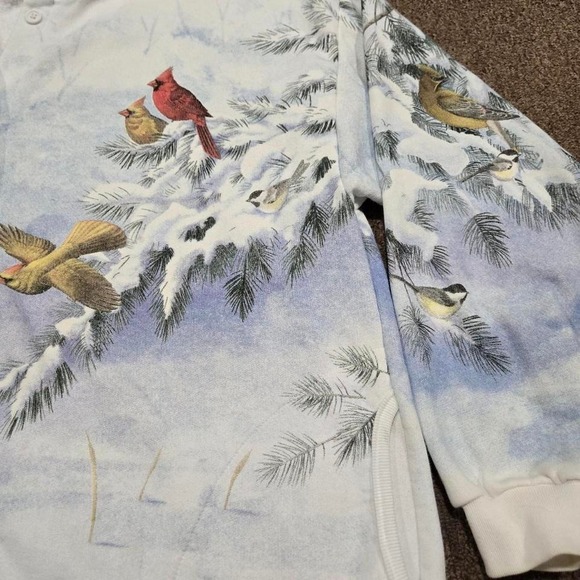 Artisans vintage bird print cardigan winter nature button sweater - Picture 5 of 6